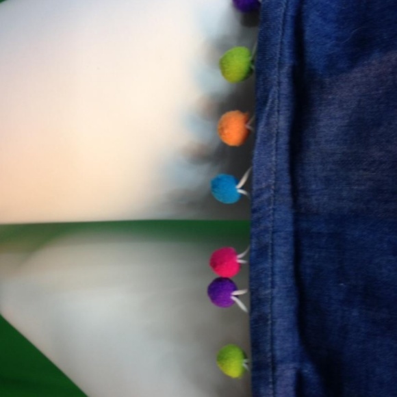 Denim Top with Colorful Pom Pom Trims - Picture 5 of 7